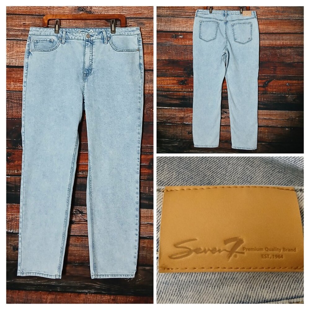 Seven 7 Jeans 16 Slim Straight High Rise Light Acid Wash Blue Denim Stretch